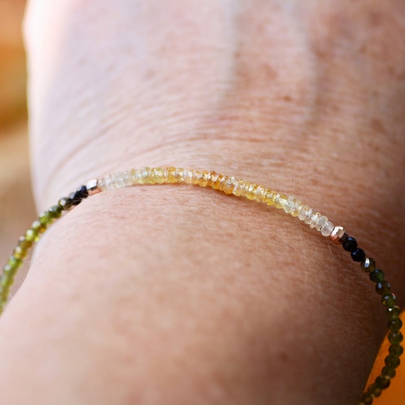 Natural Yellow Sapphire Green Tourmaline Bracelet Solid 14K Rose Gold , 7.1" - Picture 11 of 11
